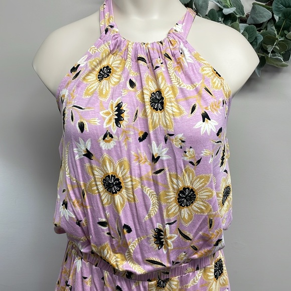 NWT Loft Beach Floral Halter Neck Knit Shorts Romper with Pockets S - Picture 2 of 16